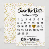Goldener Liebe Herzkalender Save the Date (Vorne/Hinten)
