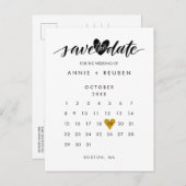 Goldener Liebe Herzkalender Save the Date Ankündigungspostkarte (Vorne/Hinten)