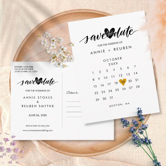 Goldener Liebe Herzkalender Save the Date Postkarte