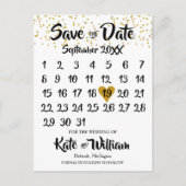 Goldener Liebe Herzkalender Save the Date Postkarte (Vorderseite)