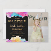 Goldener Lila Geburtstag mit Foto Einladung (Vorderseite)