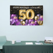 Goldener Lila Glitzer Balloons 50. Geburtstag Banner (Messeveranstaltung)