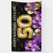 Goldener Lila Glitzer Balloons 50. Geburtstag Banner (Vertikal)