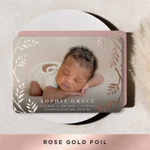 Goldener Lorbeer Roségoldfolie Geburtsanzeige Folieneinladung