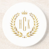 Goldener Lorbeerkranz mit individuellem Monogramm Getränkeuntersetzer (Vorne)