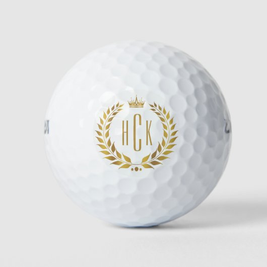 Goldener Lorbeerkranz mit individuellem Monogramm Golfball (Vorderseite)