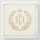 Goldener Lorbeerkranz mit individuellem Monogramm Steinuntersetzer (Vorderseite)