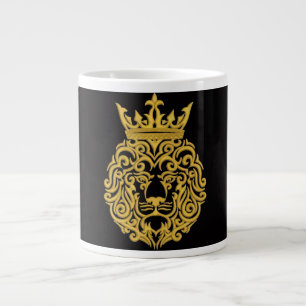 Goldener Löwe mit Krone - Majestätischer Stickerei Jumbo-Tasse