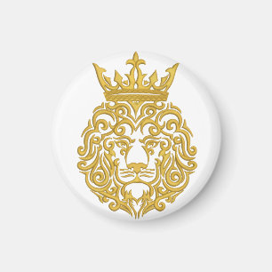 Goldener Löwe mit Krone - Majestätischer Stickerei Magnet