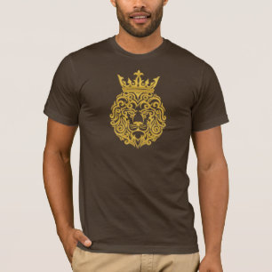 Goldener Löwe mit Krone - Majestätischer Stickerei T-Shirt
