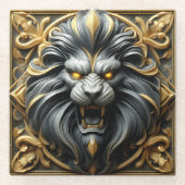 Goldener Löwenkopf mit komplizierter Detaillierung Glasuntersetzer (Vorderseite)