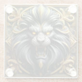 Goldener Löwenkopf mit komplizierter Detaillierung Glasuntersetzer (Rückseite)