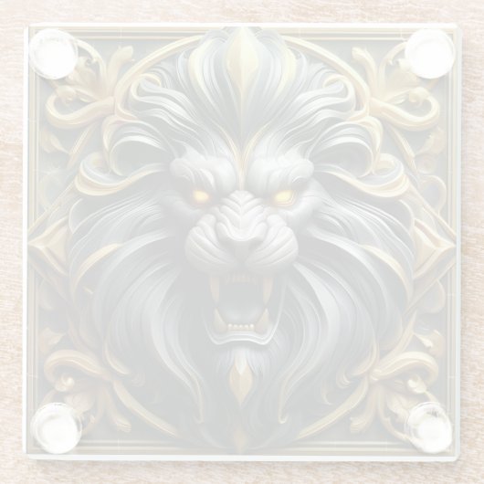 Goldener Löwenkopf mit komplizierter Detaillierung Glasuntersetzer (Rückseite)