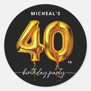 Goldener Luftballon Schwarz 40. Geburtstag Runder Aufkleber