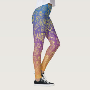 Goldener Luxus-Paisley auf Blau, Lila und Orange Leggings