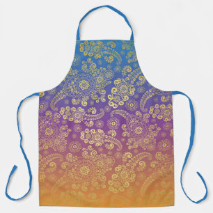 Goldener Luxus-Paisley auf Blau, Lila und Orange Schürze