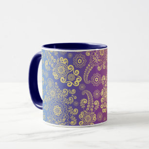 Goldener Luxus-Paisley auf Blau, Lila und Orange Tasse