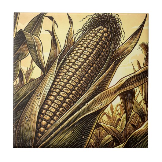 Goldener Maiskolben Ernte Fliese (Vorderseite)