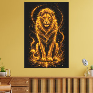 Goldener Majestätiger Löwe – Himmlisches Lichtfunk Leinwanddruck
