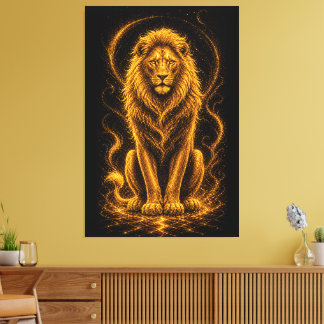 Goldener Majestätiger Löwe – Himmlisches Lichtfunk Leinwanddruck