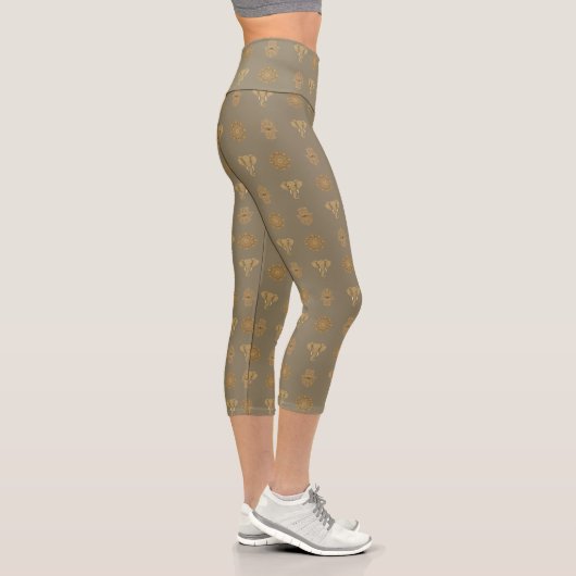 Goldener Mandala Elefant Hamsa Hand - Boho Kunst D Capri Leggings (Rechts)