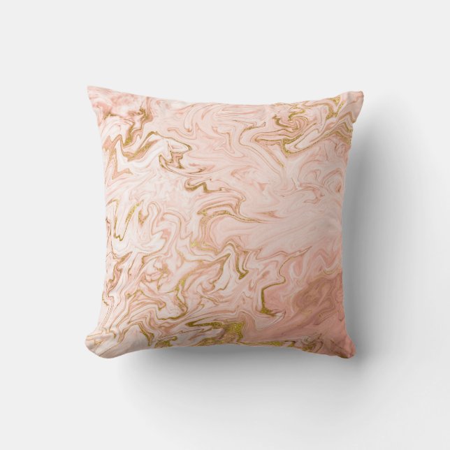 Goldener Marmorstein Korallenrosa Rosenpfirsich Kissen (Vorderseite)