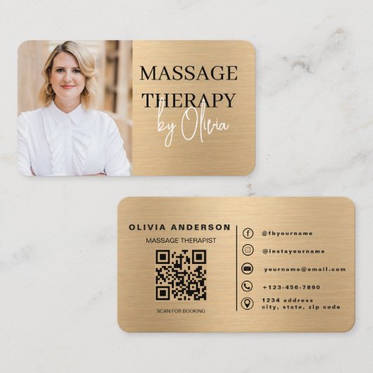 Goldener Massagetherapeut QR-Code Wellness-Spa  Visitenkarte (Vorne/Hinten)