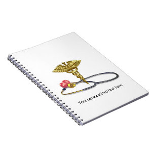 Goldener medizinischer Caduceus & Stethoskop mit H Notizblock