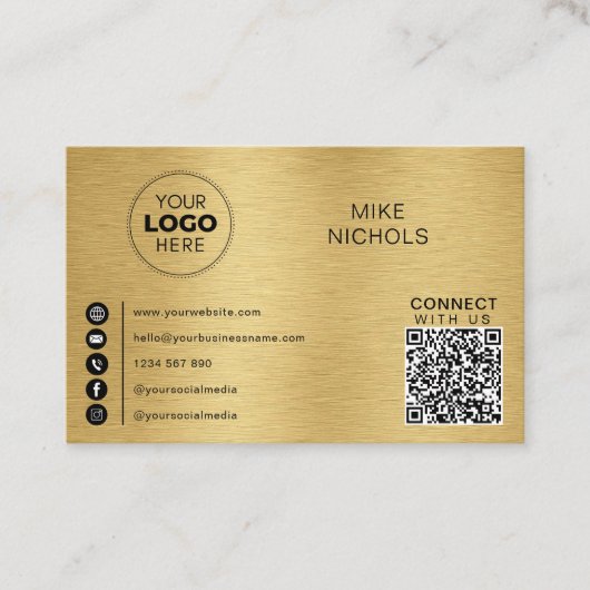 Goldener Metalleffekt QR Code Verbindung mit uns Visitenkarte (Vorderseite)
