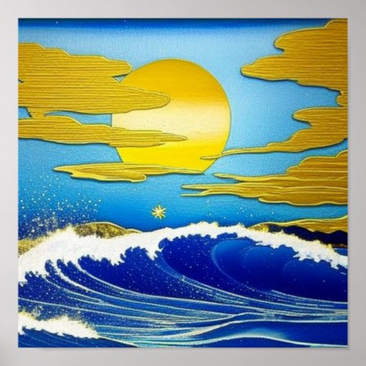 Goldener Mond auf Sea Poster (Vorne)