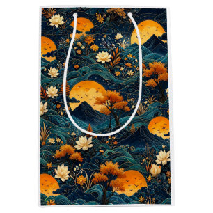 Goldener Mond Berg Nachthimmel Lotus Blumenmuster Mittlere Geschenktüte
