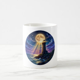 Goldener Mond Leuchtturm Seelandschaft Kaffeetasse