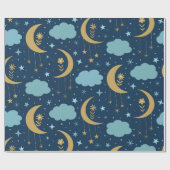 Goldener Mond mit Blume und Wolken Geschenkpapier (Flach)