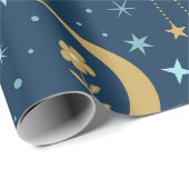 Goldener Mond mit Blume und Wolken Geschenkpapier (Rolleneckpunkt)