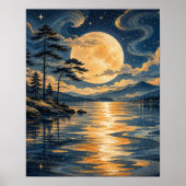 Goldener Mond über See Art Poster (Vorne)