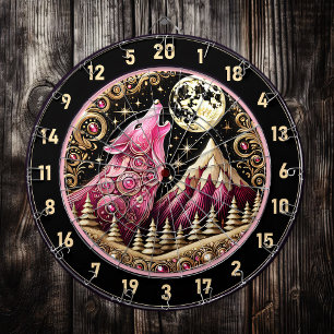 Goldener Mond umarmt die Eleganz des rosa Wolfes Dartscheibe