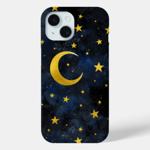 Goldener Mond und Sterne auf dunkelblauem Marmor Case-Mate iPhone Hülle