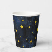 Goldener Mond und Sterne auf dunkelblauem Marmor Pappbecher (Rechts)