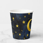 Goldener Mond und Sterne auf dunkelblauem Marmor Pappbecher (Vorderseite)