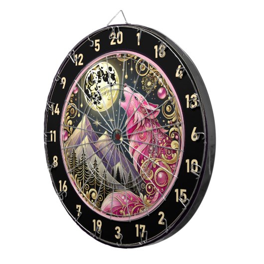 Goldener Mond verkörpert die Eleganz von Pink Wolf Dartscheibe (Vorderseite rechts)