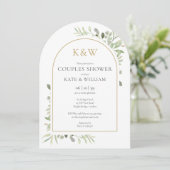 Goldener Mongram, Grüne Paare Duscharm Einladung (Stehend Vorderseite)