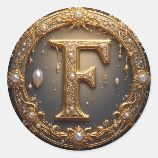 Goldener Monogramm Anfangsbuchstabe F Runder Aufkleber (Vorderseite)