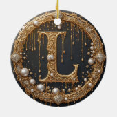 Goldener Monogramm Anfangsbuchstabe L Keramik Ornament (Hinten)