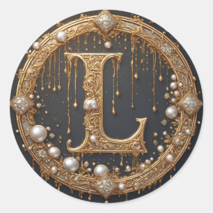 Goldener Monogramm Anfangsbuchstabe L Runder Aufkleber