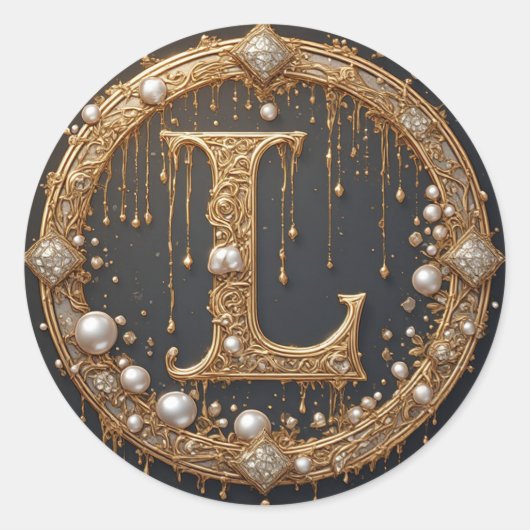 Goldener Monogramm Anfangsbuchstabe L Runder Aufkleber (Vorderseite)