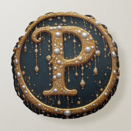 Goldener Monogramm Anfangsbuchstabe P Rundes Kissen