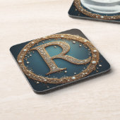 Goldener Monogramm Anfangsbuchstabe R Getränkeuntersetzer (Linke Seite)
