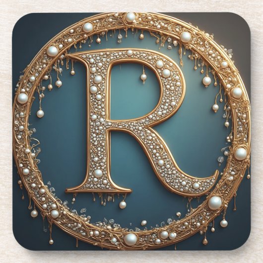 Goldener Monogramm Anfangsbuchstabe R Getränkeuntersetzer (Vorderseite)