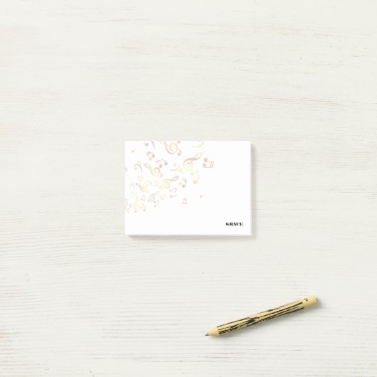Goldener Musiknoten Post-it Klebezettel (Auf Schreibtisch)