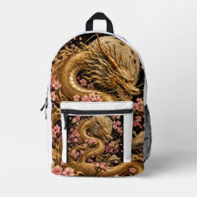 Goldener mythischer Drache mit eleganten rosa flor